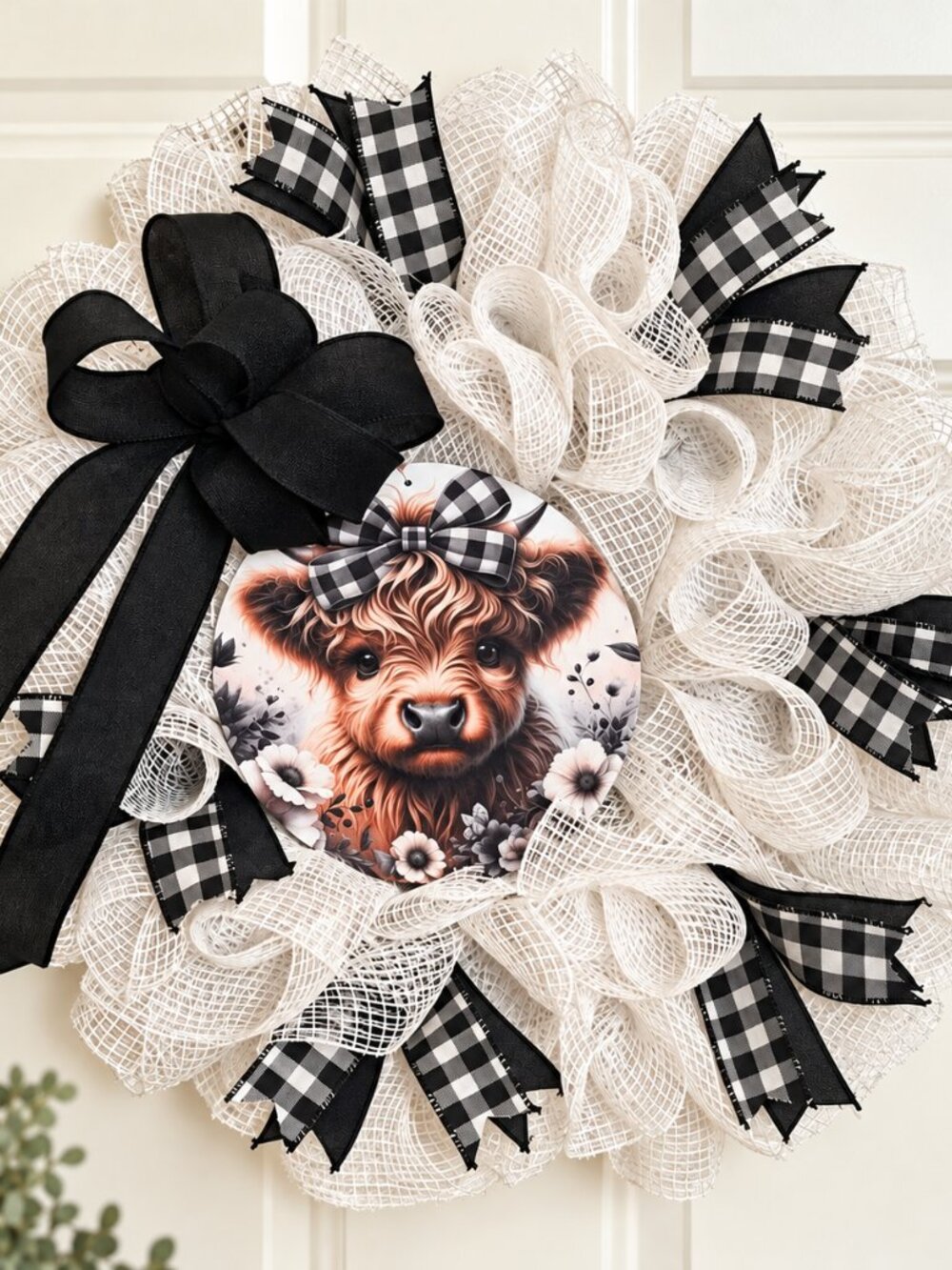 Handmade Highland Cow Farmhouse Wreath